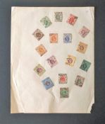 Hong Kong used stamp collection on loose album page. 17 stamps from 1912 series. Catalogue value £