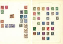 South American and Scandinavian stamp collection on 16 loose album pages. Includes stamps from