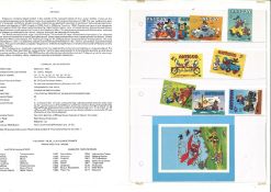 Antigua 1980 folder includes 9 stamps and souvenir sheet. "The Disney World of postage stamps". Good