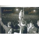 Man United 1968 Football Autographed 12 X 8 Photo, A Superb Image Depicting Players Celebrating With