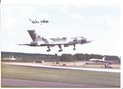 Martin Withers DFC signed 10 x 8 inch colour photo of a Vulcan bomber landing. Good Condition. All