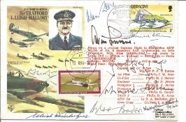 WW2 aces multiple signed Trafford Leigh Mallory cover. Signed by 9 including Douglas Bader, Adolf