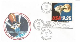 Space Shuttle STS8 Flown US space cover in special presentation folder. Good Condition. All signed