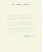 Harold Wilson typed statement about the Cystic Fibrosis Research Trust and Wilsons support of it