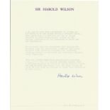 Harold Wilson typed statement about the Cystic Fibrosis Research Trust and Wilsons support of it