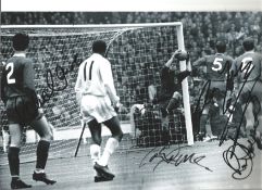 Tommy Lawrence, Chris Lawler, Ron Yeats and Tommy Smith Liverpool Signed 10 x 8 inch football photo.