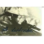 Top WW2 sniper Lyudmila Paulichenko signed 6 x 4 b/w photo with her gun taking aim. Lyudmila