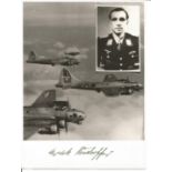 WW2 Luftwaffe ace Erich Rudorffer KC victories signed rare 8 x 6 inch b/w photo of bombers in flight