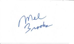 Mel Brooks signed white card. Good Condition. All signed pieces come with a Certificate of