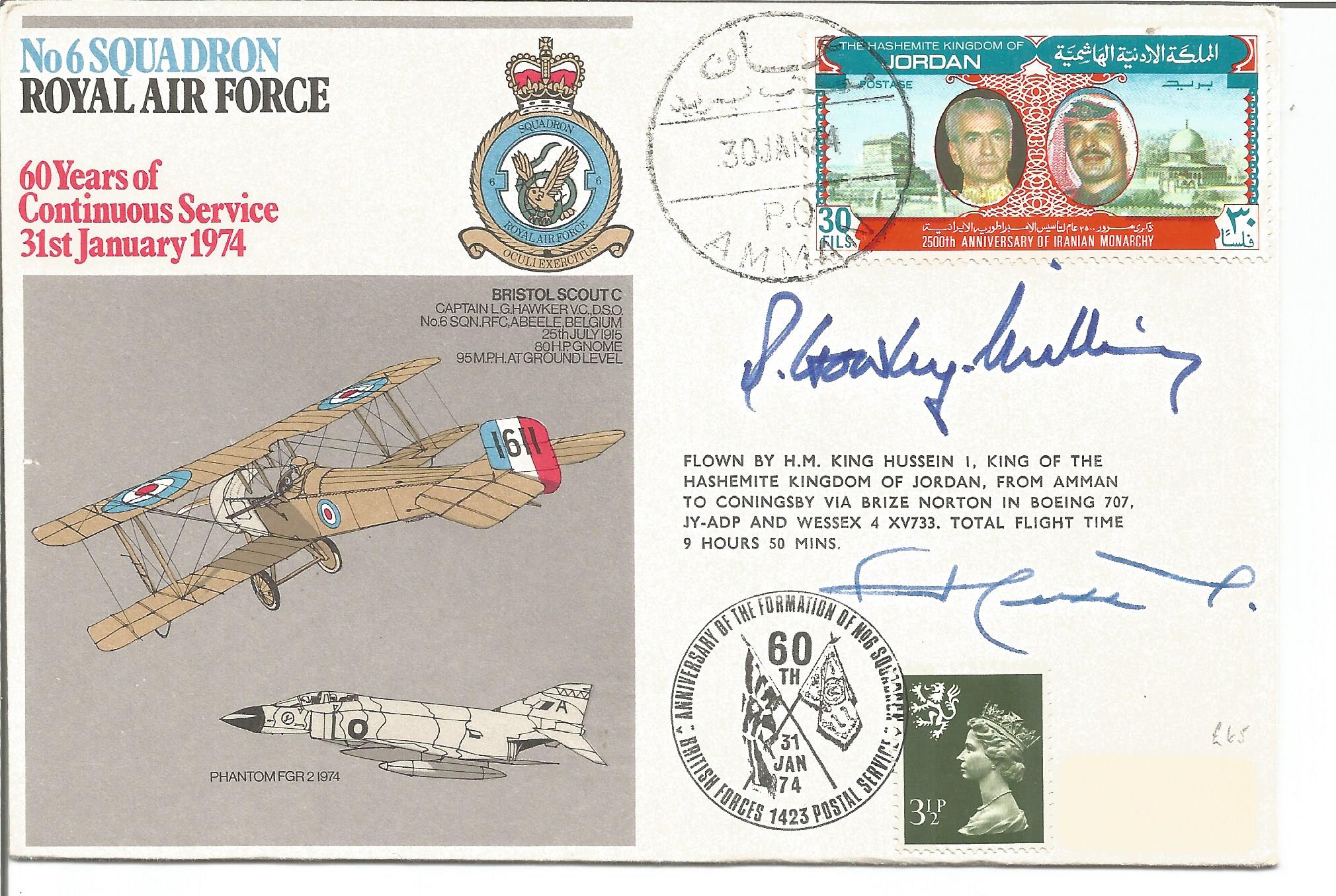 King Hussain of Jordan and WW2 aces Sir Dennis Crowley Milling DSO DFC signed 6 Sqn 60th ann