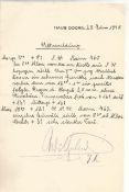 Kaiser Wilhelm II signed cream page of weather reports dated 1940, hand written in black ink and
