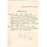 Kaiser Wilhelm II signed cream page of weather reports dated 1940, hand written in black ink and