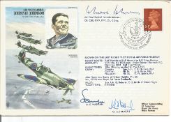 Top WW2 fighter ace AVM Johnnie Johnson DSO DFC signed on his own historic aviators cover. Good