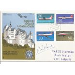 Pat Reid WW2 Colditz castle escaper signed on Rare German stamp variety of RAF Escaping Society