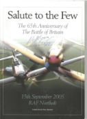 Battle of Britain pilot Roy McGowan 46 sqn signed to front of a 65th ann Salute to the few booklet