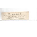 Austin Chamberlain clear signature in black ink on an off white page signed yours sincerely, cut