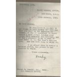 Lord Hankey 1943 typed signed letter on Privy Council letterhead, to George Rendel at Foreign Office