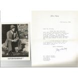 Robert Hardy signed photo 6 x 4 inch from All Creatures Great and Small along with 1980 typed signed