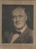 President Franklin D Roosevelt signed superb head and shoulders length black and white sepia toned
