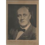 President Franklin D Roosevelt signed superb head and shoulders length black and white sepia toned