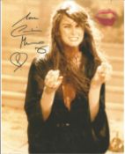 Caroline Munro James Bond actress signed sexy 10 x 8 inch colour photo; she has added a pink