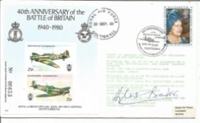 WW2 fighter ace Douglas Bader DSO DFC signed 50th ann Battle of Britain flown RAF cover. Good