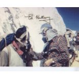 Sir Edmund Hillary signed 10 x 8 inch photo of Hillary as he ascends Mount Everest in 1953. Good