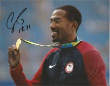 Christian Taylor Signed Olympic Gold 8x10 Photo . Good Condition. All signed pieces come with a