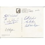 Emlyn Hughes, Joe Fagan and Bob Paisley signed postcard . Good Condition. All signed pieces come