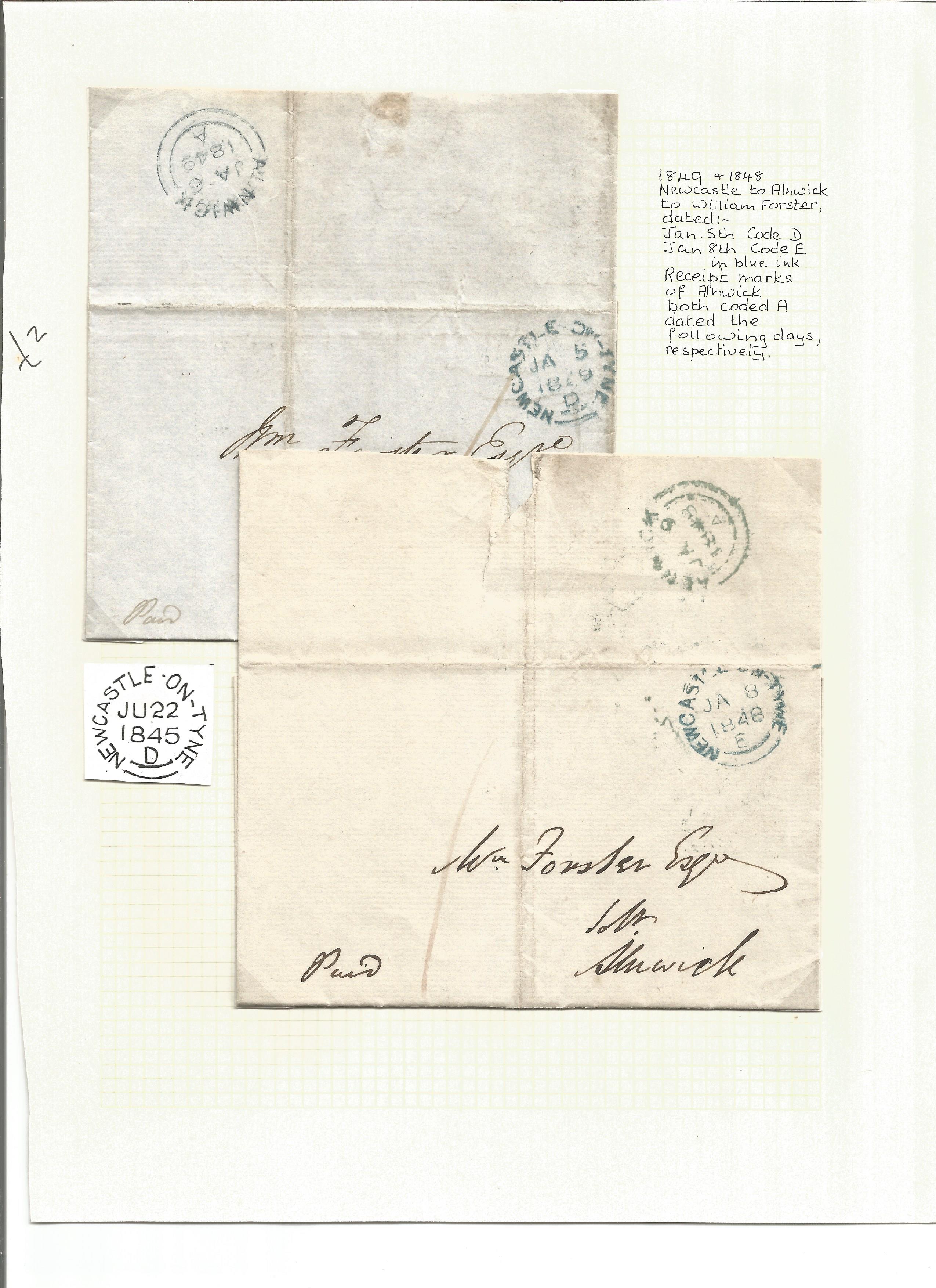 Postal History. 1849 and 1848 Newcastle to Alnwick. Good Condition. We combine postage on multiple