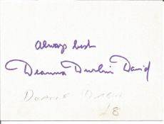 Deanna Durbin small signature piece. Good Condition. All signed pieces come with a Certificate of