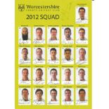 Worcestershire CCC signed 2012 team sheet. Signed by 22 players . Good Condition. All signed