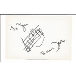 Maurice Jarre signed 6x4 white card with music score doodle added. Good Condition. All signed pieces