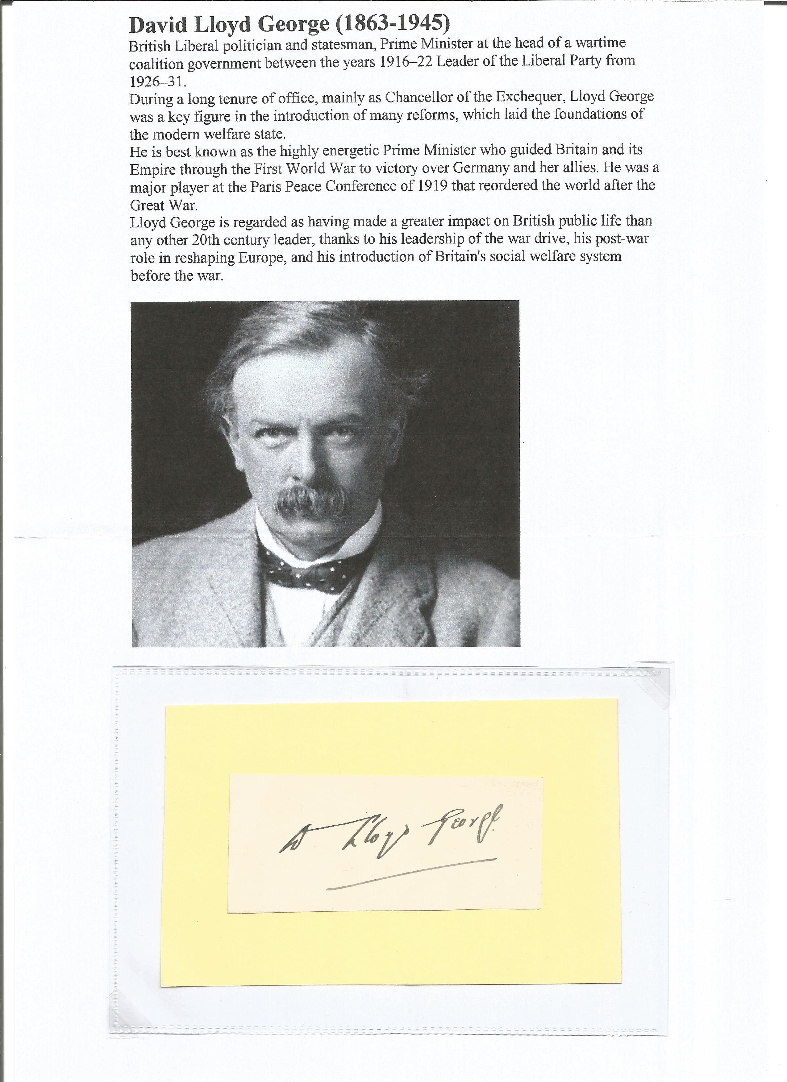 David Lloyd George 1863 1945 signature. PM between 1926 31. Good Condition. All signed pieces come