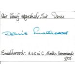 ACM Sir Denis Smallwood signed 6 x 4 white card with name and details neatly written to top and