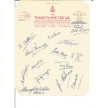 1952 Walsall FC headed sheet signed by 14 including Green , Howarth and more. Good Condition. All