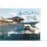 Caroline Munro signed James Bond 10 x 8 colour photo, Super picture of the Helicopter in flight