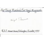 ACM Sir Nigel Maynard signed 6 x 4 white card with name and details neatly written to top and