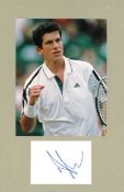 Tim Henman Signed Tennis 10.5x16 Mounted Card With Photo Display . Good Condition. All signed pieces