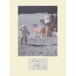 Apollo 15 Astronaut James Irwin. Signature mounted with portrait of James Lovell. Professionally