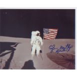 Apollo 14 Astronaut Edgar Mitchell. Signed 10x8 photo of Mitchell standing on the moon. Good