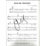 Pink signed music score of Dear Mr President. Good Condition. All signed pieces come with a