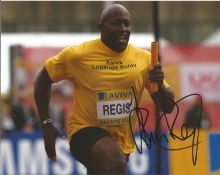 John Regis Signed Athletics 8x10 Photo . Good Condition. All signed pieces come with a Certificate