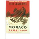 Stirling Moss signed 12 x 8 colour Motor Racing 1960 Monaco copy programme page photo to Justin.