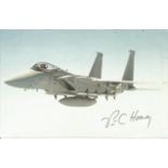 NASA Lifting body test pilot Peter Hoag signed 7 x 5 F15 Eagle fighter jet colour postcard. Good