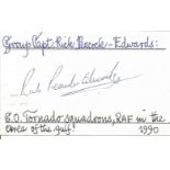 Grp Capt Rick Peacock Edwards CO Tornado sqn Gulf War signed 6 x 4 white card with name and