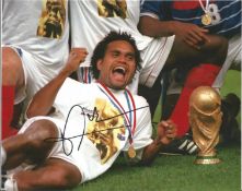 Christian Karembeu Signed France World Cup 8x10 Photo . Good Condition. All signed pieces come