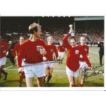 Jack Charlton and Bobby Charlton signed 8x6 colour photo pictured after the 1966 world cup final .
