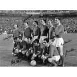 Football Manchester United Legends multi signed 16x12 black and white photo signatures include Nobby