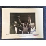 Boxing Maurice Hope signed 22x16 black and white Sporting Masters print pictured after defending his